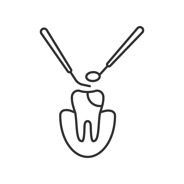 Dünne linie ikone der zahnpflege auf weißem hintergrund