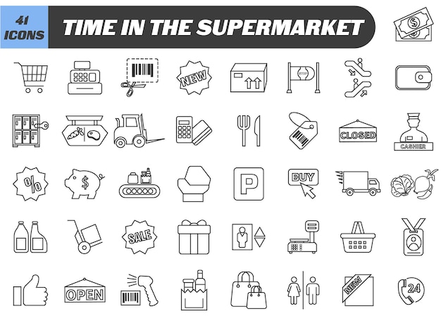 Dünne linie marktsymbole supermarktsymbole symbole von geschäften und supermärkten