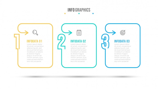 Dünne linie und nummer infografik designvorlage. geschäftskonzept mit symbol und 3 optionen, schritten oder prozessen.