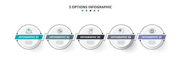 Dünne linien mit kreisen. fünf kreise infografik-elemente. geschäftsvorlage für die präsentation.