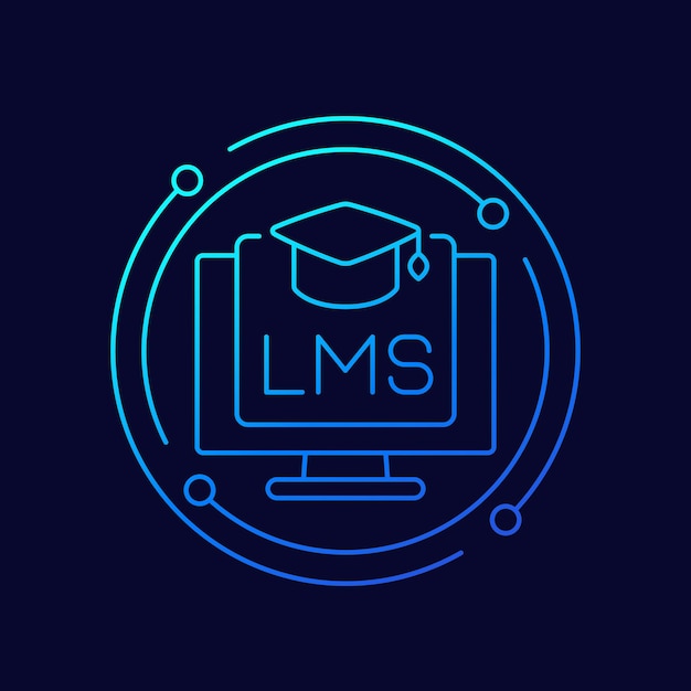 Dünne liniensymbol des lms learning management systems