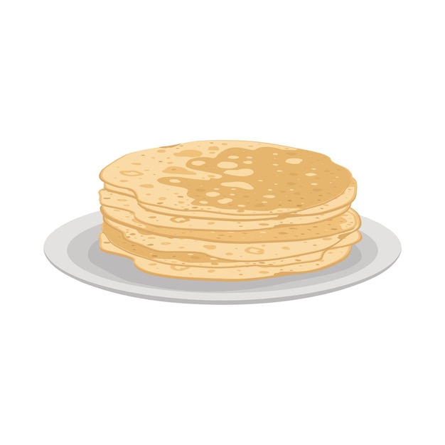 Dünne Pfannkuchen auf dem Teller Festliches Gericht für Maslenitsa-Karneval und Fasching Leckeres Gebäck Vektorflache Lebensmittelillustration