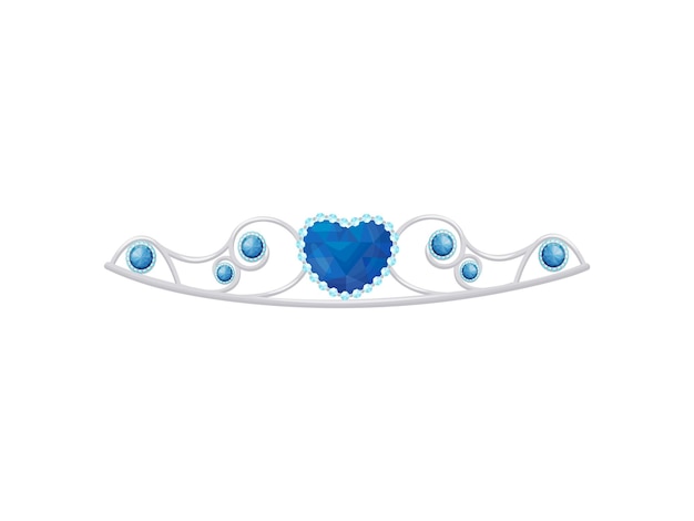 Dünne silberne tiara mit einem saphir in form einer herzvektorillustration auf weißem hintergrund