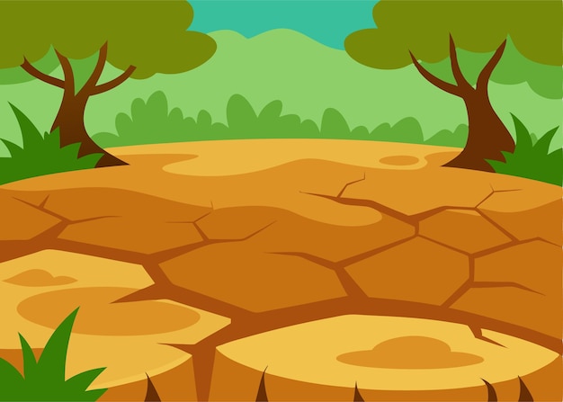 Dürregeplagte Landschaft mit zerrissener Erde und unfruchtbaren Bäumen