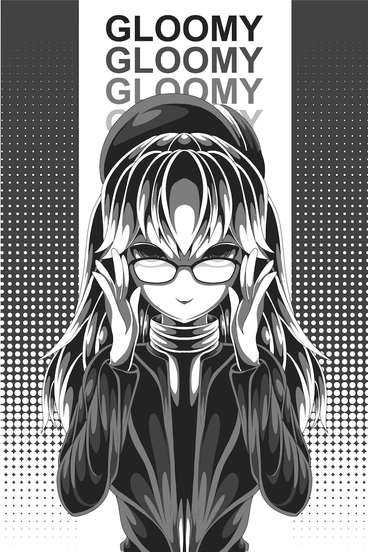 Vektor düstere frau anime retro halbtonartillustration