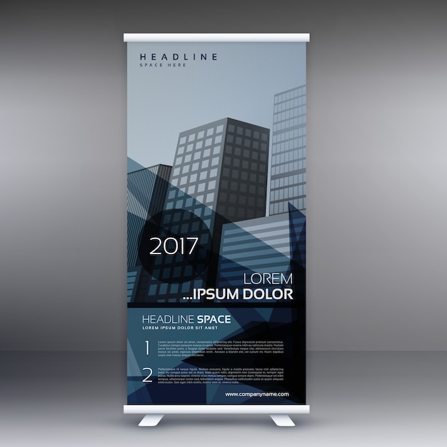 Dunkelblaue abstrakte Standby-Roll-up-Banner-Design-Vorlage