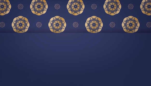 Dunkelblaues banner mit vintage-goldmuster für logo-design