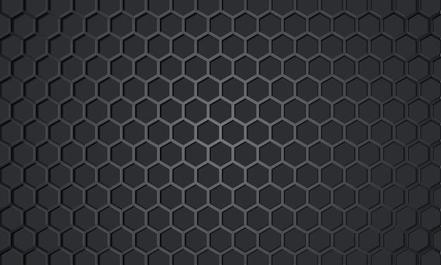 Dunkelgrauer 3D-Sechskant-Kohlefaser-metallisch strukturierter Vektorhintergrund. Grauer Bienenwabenmetallbeschaffenheitsstahlhintergrund. Dunkelgraue sechseckige 3D-Metallstruktur. Webdesign-Vorlage. Vektor-Illustration.