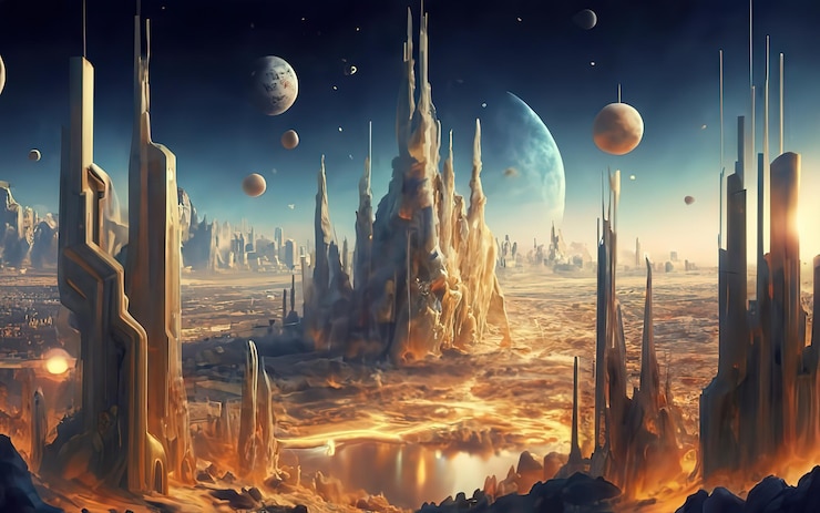 Vektor dunkle futuristische cyberpunk-stadt als konzeptillustration des metaverse