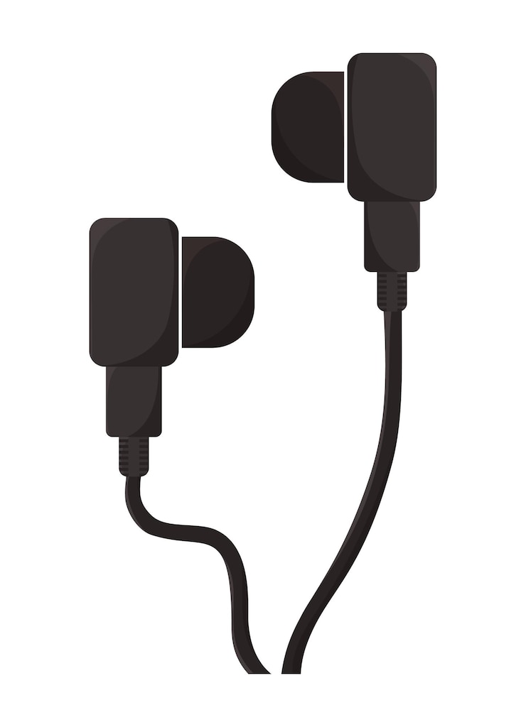 Vektor dunkle kopfhörer im ohr-symbol musik audio weißer hintergrund gerätesymbol flaches objekt vektor