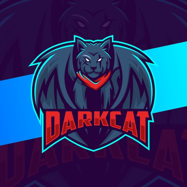 Dunkle schwarze katze mit flügeln maskottchen esport logo design