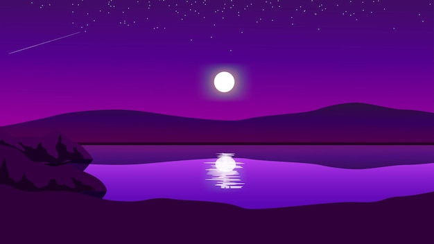 dunkle sternenklare nacht mit mond am see