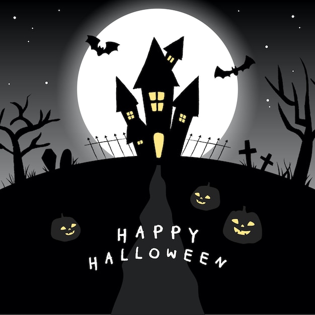 Dunkler halloween-hintergrund mit mond und schloss