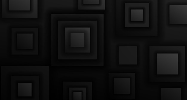 Dunkler Hintergrund mit voluminösen, hervorstehenden Quadraten, schwarzer geometrischer Hintergrund für Unternehmen, Banner oder Werbung, Flyer oder Poster, Hintergrund, Seiten, Website-Header