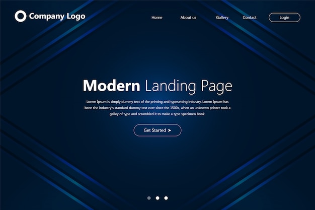 Dunkles thema website landing homepage vorlage mit geometrischer form