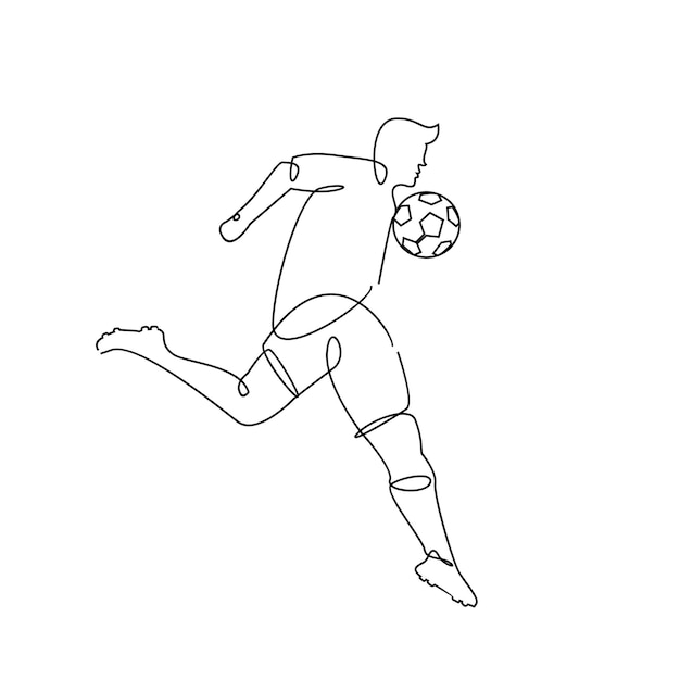 Vektor durchgehende linie illustration fußballspieler kickt den ball