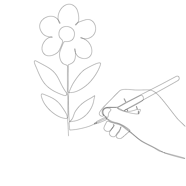 Vektor durchgehende linie von hand- und federzeichnungsblumen