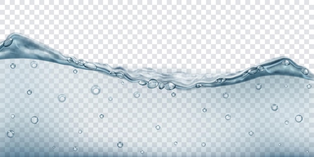 Durchscheinende Wasserwelle in grauen Farben mit Luftblasen, isoliert auf transparentem Hintergrund. Transparenz nur in Vektordatei