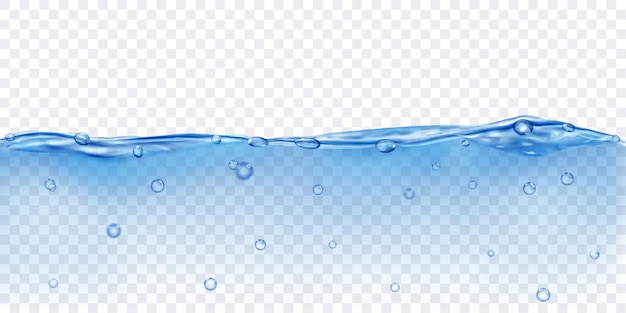 Durchscheinendes Wasser in blauen Farben mit Luftblasen isoliert auf transparentem Hintergrund