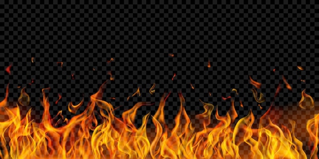 Durchsichtige orangefarbene Feuerflammen und Funken auf durchsichtigem Hintergrund Für Verwendung bei dunklen Illustrationen Transparenz nur im Vektorformat