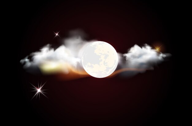 Durchsichtige Wolken, Mond und Sterne