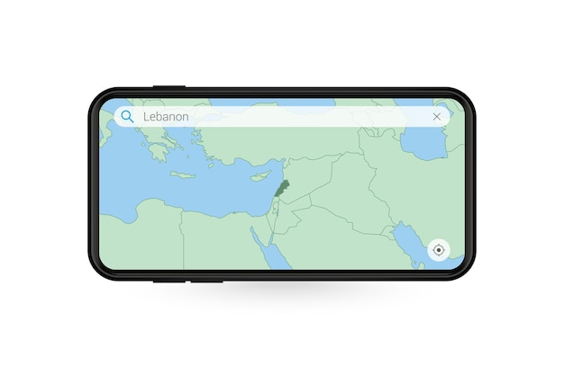Durchsuchen der karte des libanon in der smartphone-kartenanwendung. karte des libanon im handy.