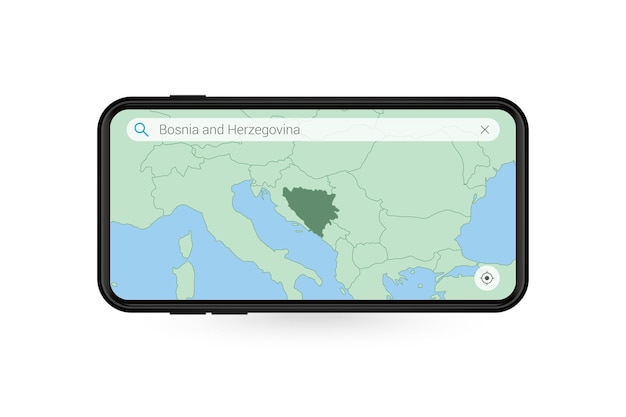 Durchsuchen der karte von bosnien und herzegowina in der smartphone-kartenanwendung