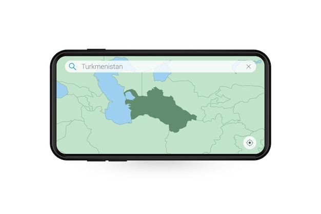 Durchsuchen der karte von turkmenistan in der smartphone-kartenanwendung. karte von turkmenistan in handy.