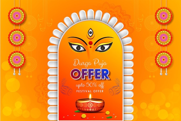 Durga puja angebot verkauf banner hintergrunddesign kreatives durga puja verkaufsbanner