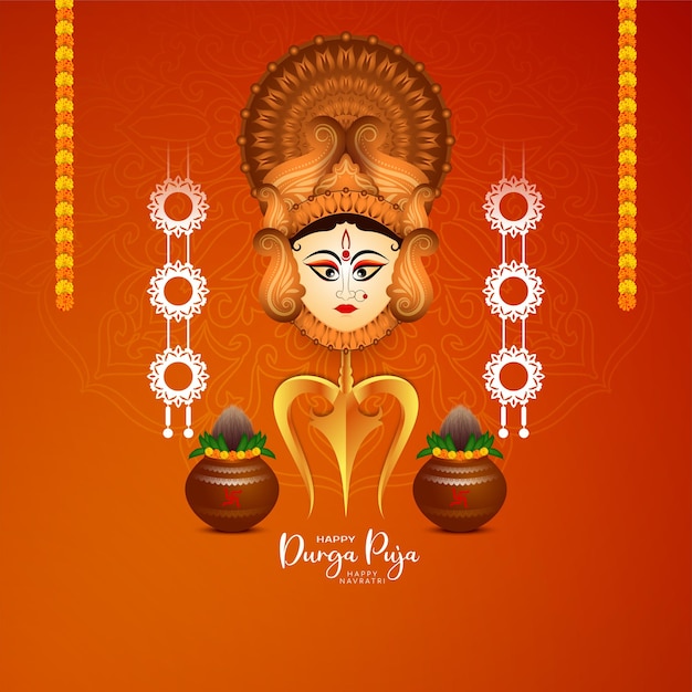 Durga puja und happy navratri indische göttin verehren festival-hintergrunddesign