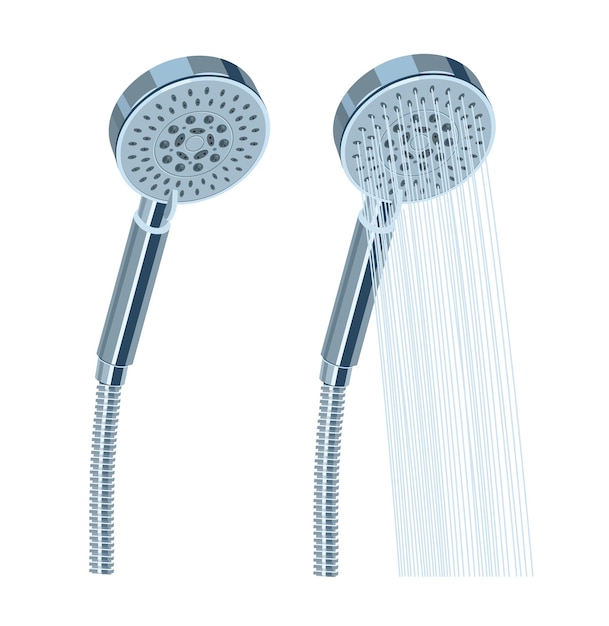 Dusche zum Waschen Wasser fließt aus der Dusche Vektor-Illustration auf weißem Hintergrund