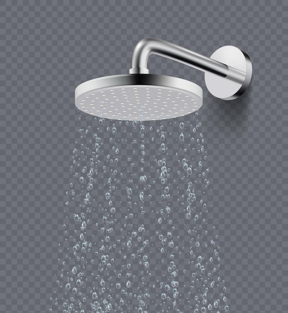 Duschregen Tropfen flüssiges fließendes Wasser im Badezimmer in der Dusche anständiger Vektor isoliert realistisches Bild