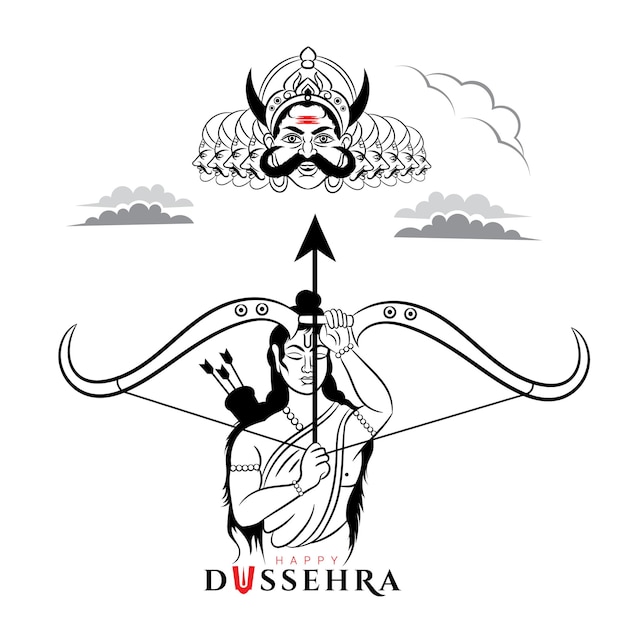 Dussehra-banner mit ram-ravan-kriegsillustration