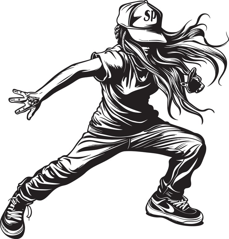 Dynamic Urban Dance Enthusiast Black Logo Design Icon Energetic Street Dance Virtuoso Black Vector (Dynamische Stadttanz-Enthusiast schwarzer Logo-Design-Ikon)