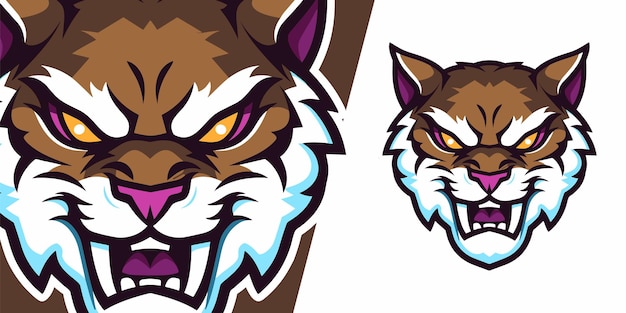 Dynamic wild cat mascot logo design für sport esport team abzeichen embleme und t-shirt