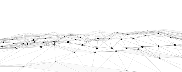Dynamische welle mit verbundenen punkten und linien auf weißem hintergrund konzept des digitalen wellenhintergrunds abstrakter technologiehintergrund big-data-visualisierung vektorillustration