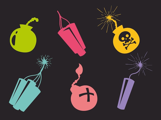 Dynamitboom-Bomben-Explosiv-Firecracker-TNT-Isolierungssatz Vektorflach-Grafik-Design-Illustration