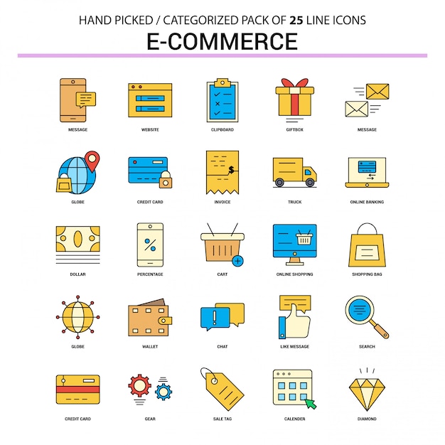 E-commerce flat line icon set