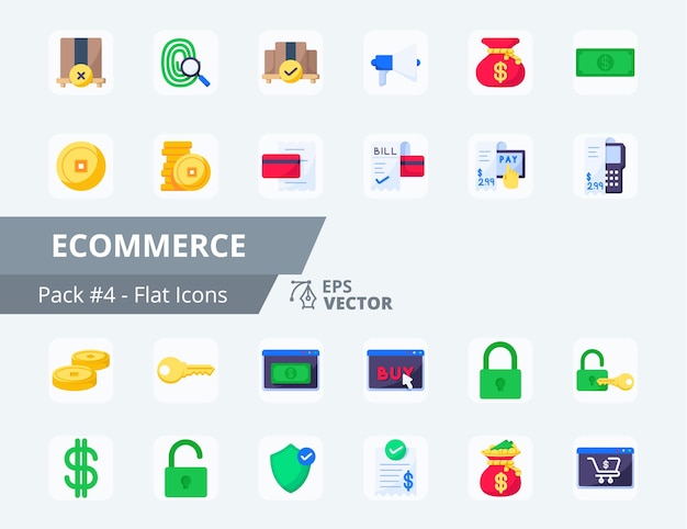 Vektor e-commerce icon pack 4 24 e-commerce flach-ikonen-satz