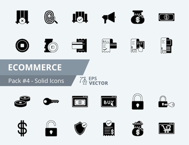 Vektor e-commerce icon pack 4 24 e-commerce solid icons set (ikonensatz für den e-commerce)