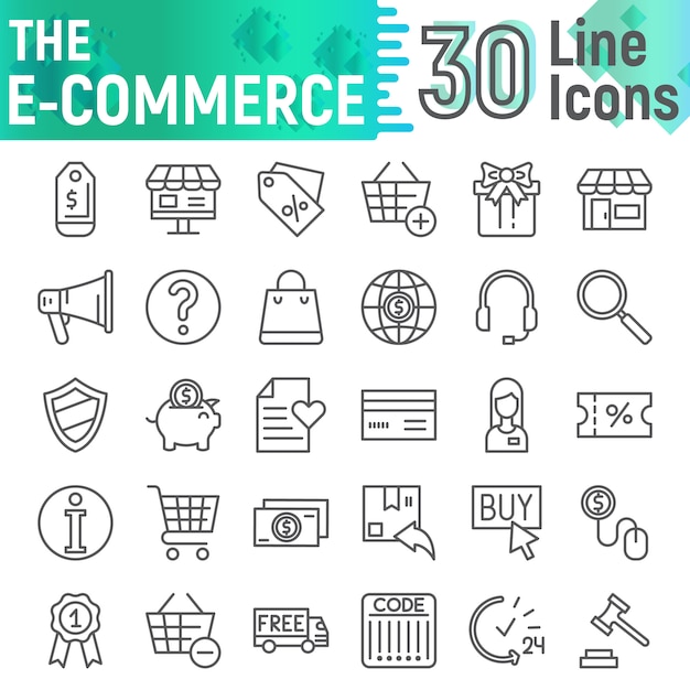 E-Commerce Line Icon Set, Einkaufssymbolsammlung,