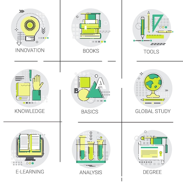 E-learning-abschluss-hochschulbildung online icon set