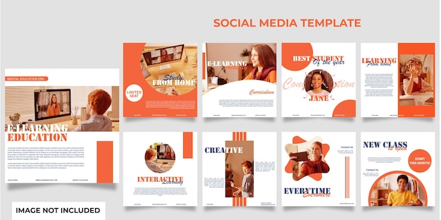 E-Learning-Schule von zu Hause aus Social-Media-Feeds Vorlagendesign