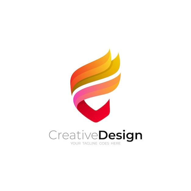 E-Logo und Feuer-Design-Kombination rote Farbe abstrakte farbenfrohe Logos