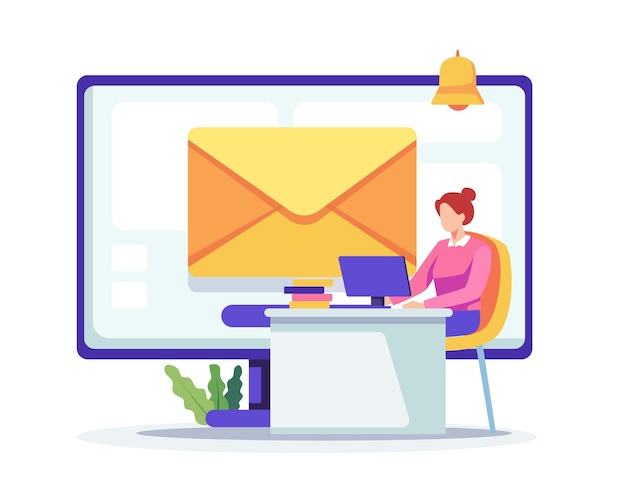 E-Mail-Geschäftsillustration. Newsletter- und E-Mail-Marketingkonzept. Vektorillustration in einem flachen Stil