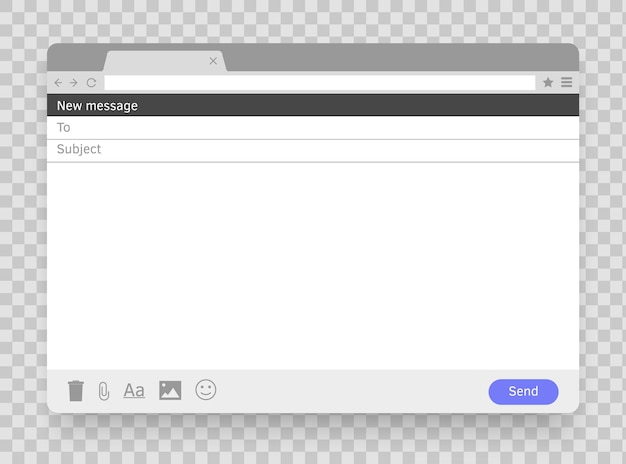 E-mail-nachricht leeres fenster e-mail leerer rahmen mail mock-up-vorlage fenster browser-bildschirmseite
