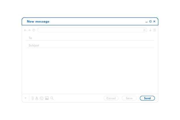 Vektor e-mail-schnittstelle umrisse-e-mail-fenster-vorlage für mobilgeräte und web neue nachrichtenrahmen leere e-mail