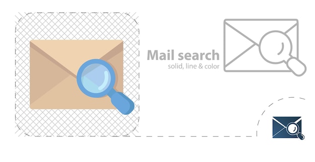 E-mail-suche isolierter flacher illustrationsumschlag mit lupensymbol