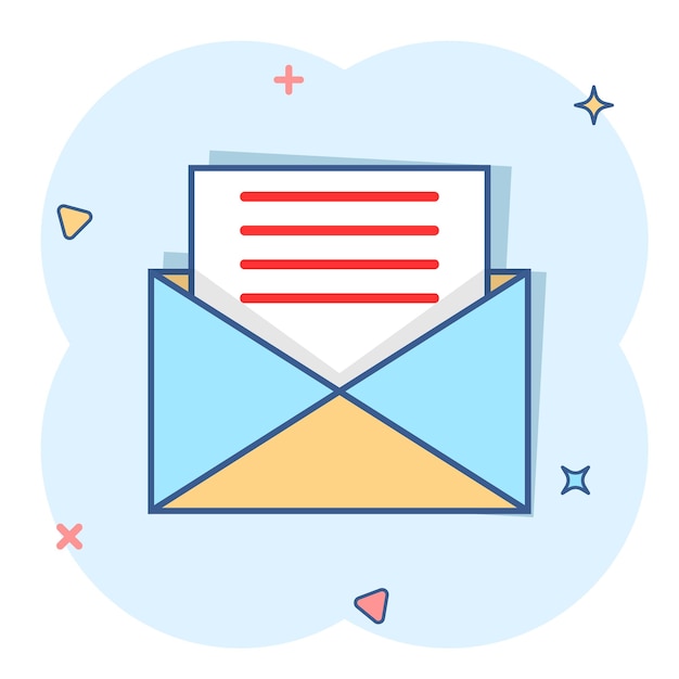 E-Mail-Umschlag-Symbol im Comic-Stil E-Mail Message-Vektor Cartoon-Illustration Piktogramm Briefkasten-E-Mail-Geschäftskonzept Spritz-Effekt