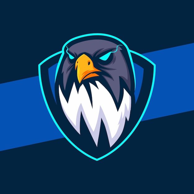 Eagle hawk-kopf-maskottchen-logo-design mit aggressiver augenpose für sportjäger- und gamer-design